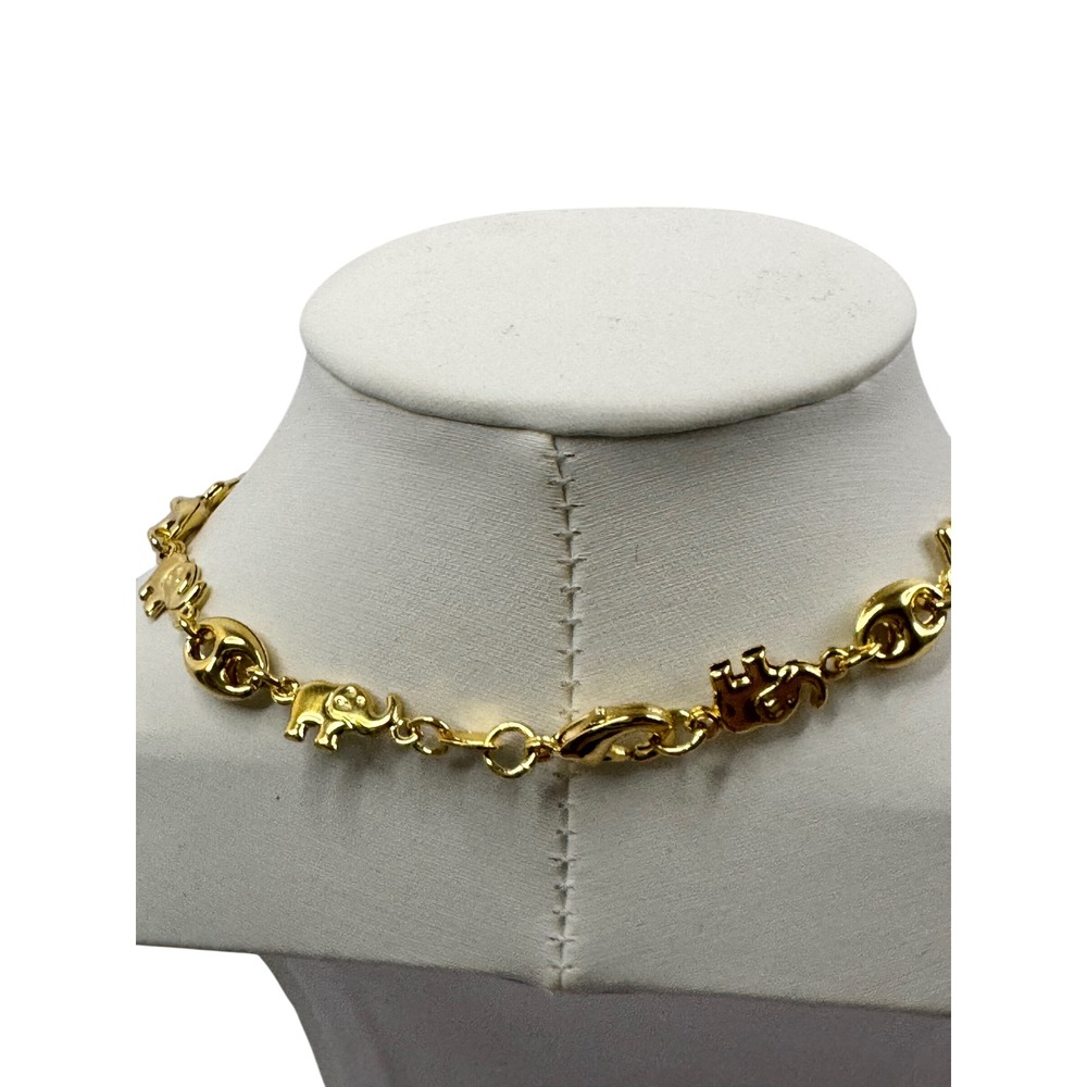 Gold Tone Elephant Link Bracelet Polished Animal Charm Y2K Minimalist - Picture 2 of 5